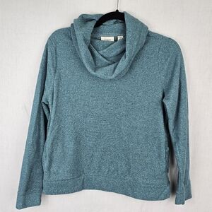 LL‎ Bean Women's Cowl Neck Fleece Pullover Top Blue Teal Size XS Petite